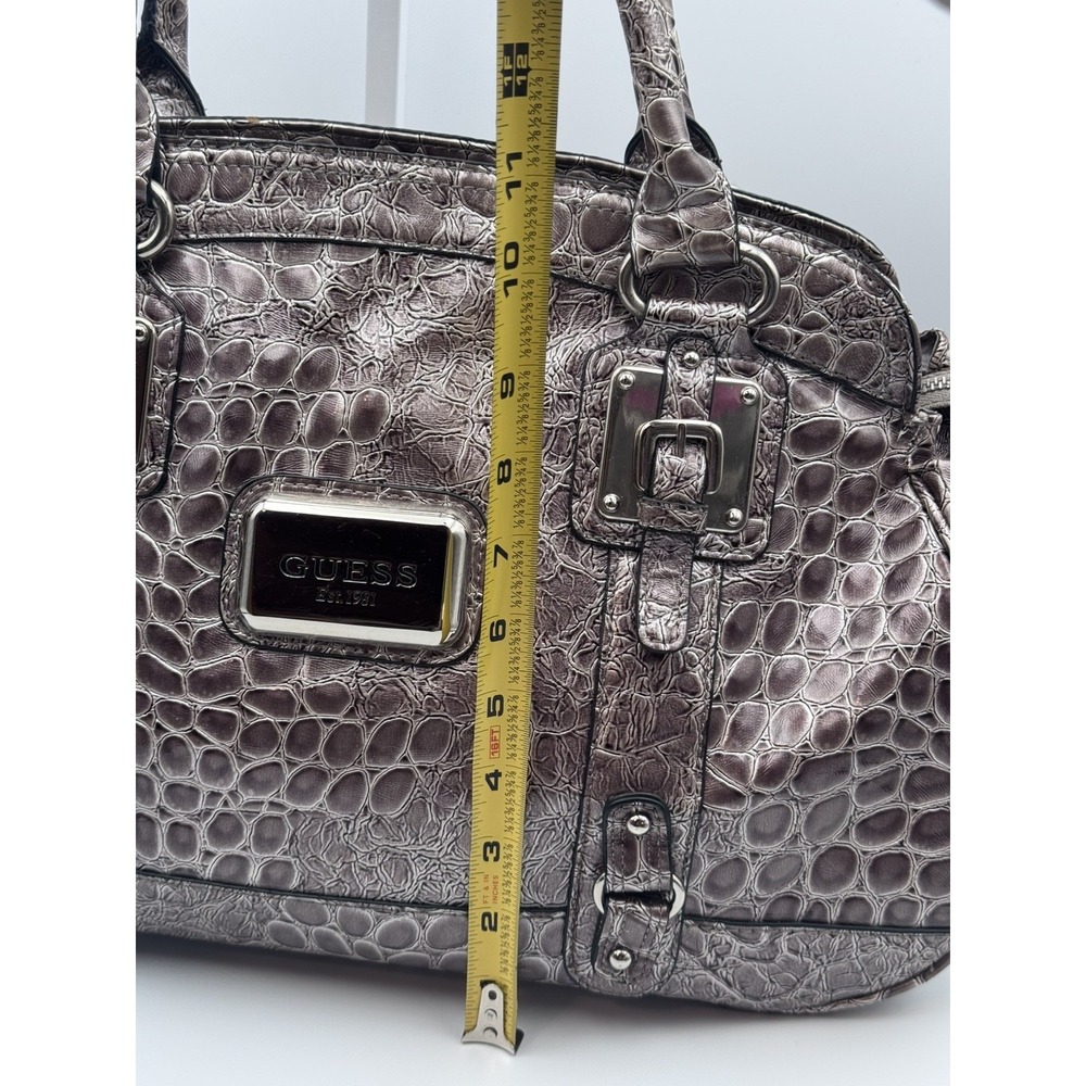 Vintage Y2K Guess Metallic Pewter Faux Croc Embossed Shoulder Bag w/ Silver HW - Picture 4 of 16